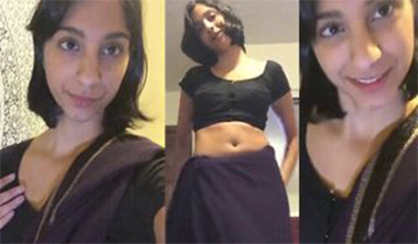 Desi NRI Girl In Black Saree Mastrubating Pussy
